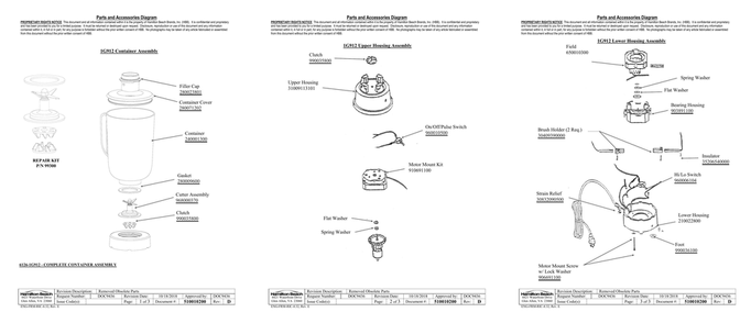 Diagram Diagram and Parts List for 1G912  Hamilton Beach Blender
